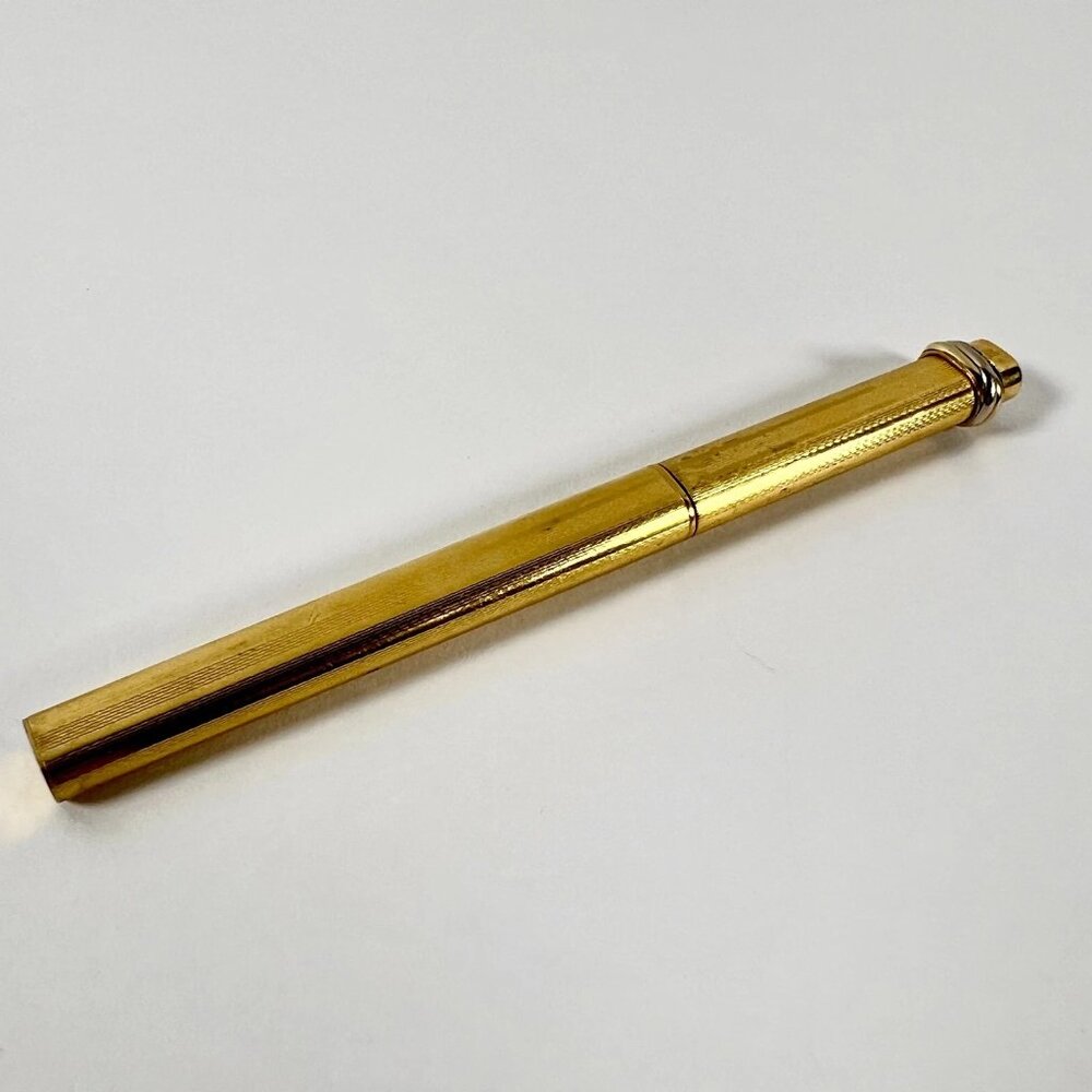 Must de Cartier Trinity Vendôme Ballpoint Pen – Gold Plate, Pinstripe, 1980's